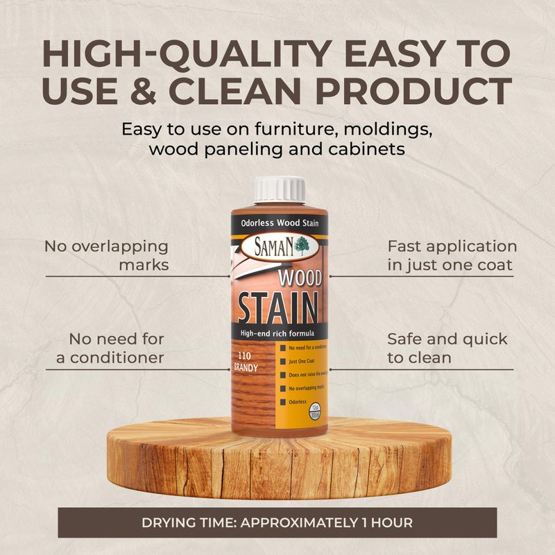 SamaN Interior Water Based Wood Stain - Natural Stain for Furniture, Moldings, Wood Paneling, Cabinets (Brandy TEW-110-12, 12 oz) - Image 5